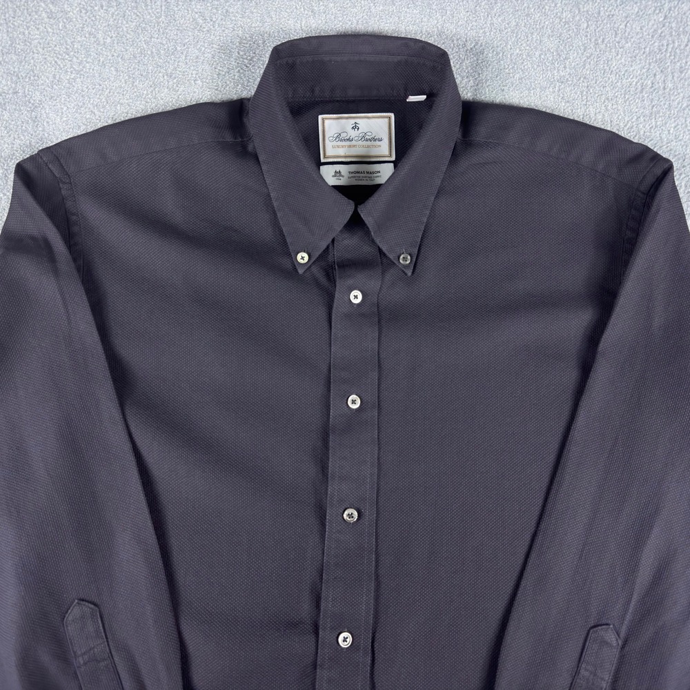 Brooks Brothers Luxury Shirt Thomas Mason Black Regent Fit Dress Shirt 17/34